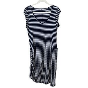 Toad&Co Muse Dress Women’s Size Large Blue & White Stripe Short Sleeve Comfort